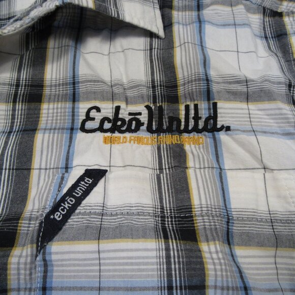 Vintage Ecko Unltd Men’s Shirt Medium White Striped Button Down Short Sleeve - Picture 3 of 12